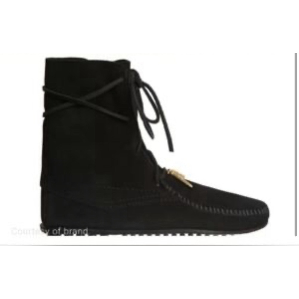 Minnetonka x Maje Black Suede Lace Up Moccasin Boho Ankle Boots Women's Size 9